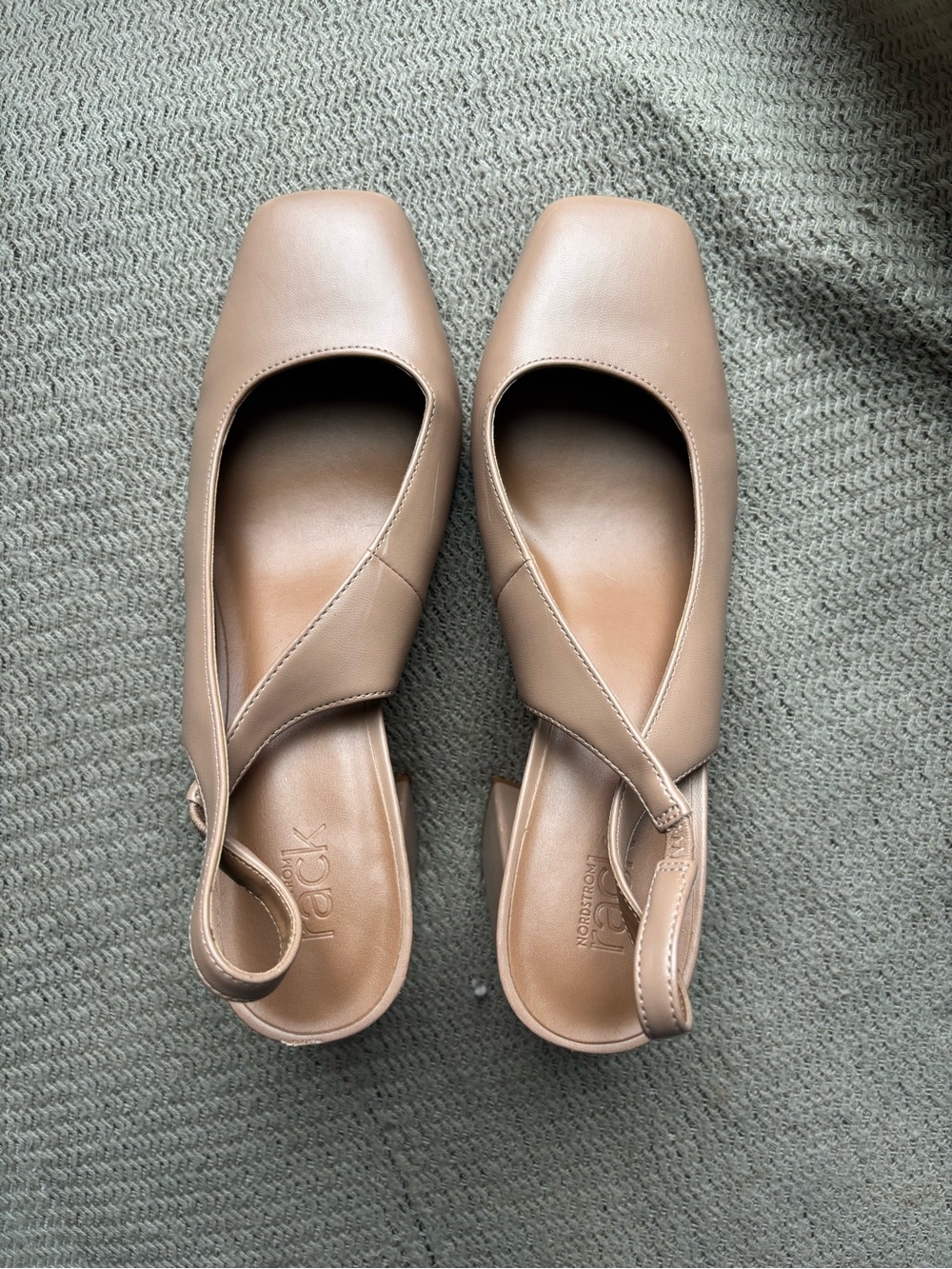 Square-Toe Slingback Heels in Nude Pink